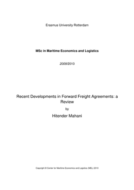 Recent Developments in Forward Freight Agreements: a Review