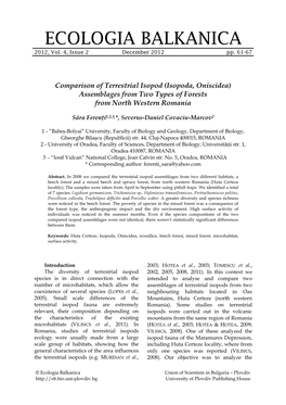 Comparison of Terrestrial Isopod (Isopoda, Oniscidea) Assemblages from Two Types of Forests from North Western Romania