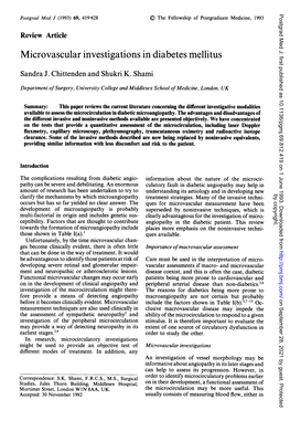 Microvascular Investigationsin Diabetes Mellitus