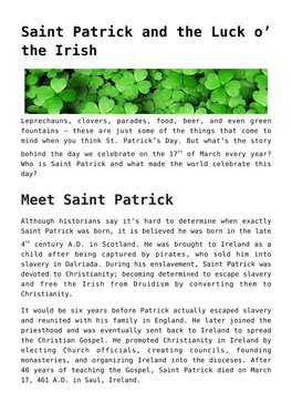 Saint Patrick and the Luck O’ the Irish