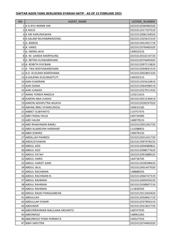 Daftar Agen Yang Berlisensi Syariah Aktif - As of 15 Februari 2021