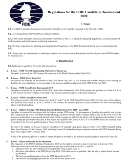 Regulations for the FIDE Candidates Tournament 2020