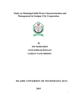 Study on Municipal Solid Waste Characterization and Management in Gazipur City Corporation