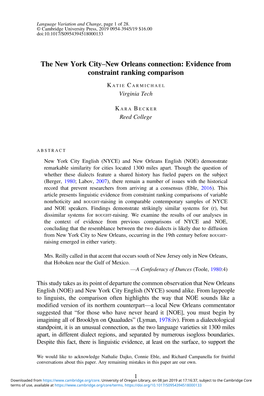 The New York City–New Orleans Connection: Evidence from Constraint Ranking Comparison