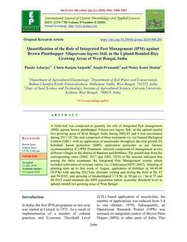 Quantification of the Role of Integrated Pest Management (IPM) Against Brown Planthopper Nilaparvata Lugens Stål