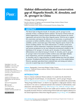 Habitat Differentiation and Conservation Gap of Magnolia Biondii, M