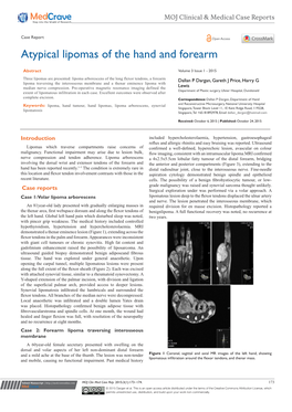 Atypical Lipomas of the Hand and Forearm