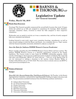 Legislative Update 121St General Assembly Friday, March 7Th, 2019
