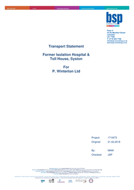 Transport Statement Former Isolation Hospital & Toll House, Syston