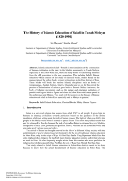 The History of Islamic Education of Salafi in Tanah Melayu (1820-1950)
