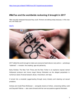 Metoo and the Worldwide Reckoning It Brought in 2017