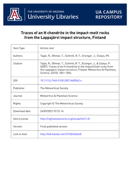 Traces of an H Chondrite in the Impact-Melt Rocks from the Lappajärvi Impact Structure, Finland