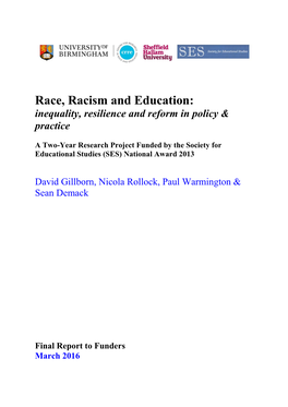 Race, Racism and Education: Inequality, Resilience and Reform in Policy & Practice