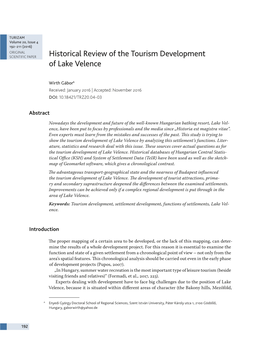 Historical Review of the Tourism Development of Lake Velence
