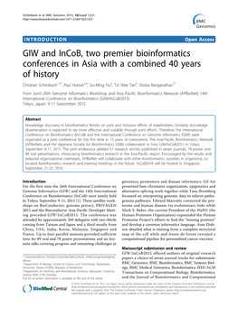 GIW and Incob, Two Premier Bioinformatics Conferences in Asia