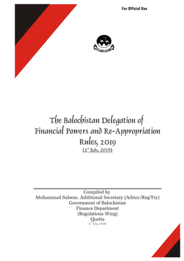 The Balochistan Delegation of Financial Powers and Re-Appropriation Rules, 2019 {1St July, 2019}