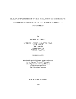 Developmental Expression of Heme Degradation Genes in Zebrafish