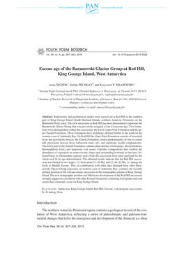 Eocene Age of the Baranowski Glacier Group at Red Hill, King George Island, West Antarctica