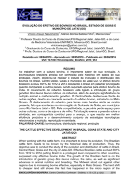 Evolução Do Efetivo De Bovinos No Brasil, Estado De Goiás E Município