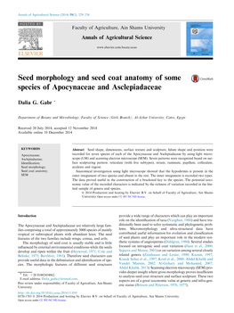 Seed Morphology and Seed Coat Anatomy of Some Species of Apocynaceae and Asclepiadaceae