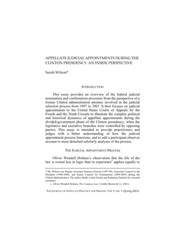 Appellate Judicial Appointments During the Clinton Presidency: an Inside Perspective