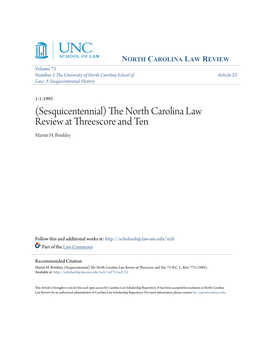 The North Carolina Law Review at Threescore and Ten, 73 N.C