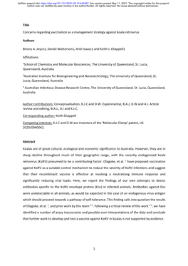 Concerns Regarding Vaccination As a Management Strategy Against Koala Retrovirus