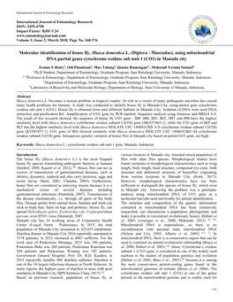 Molecular Identification of House Fly, Musca Domestica L. (Diptera