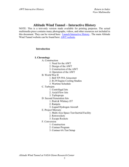 Altitude Wind Tunnel – Interactive History NOTE: This Is a Text-Only Version Made Available for Printing Purposes