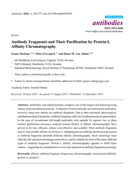 Antibody Fragments and Their Purification by Protein L Affinity Chromatography