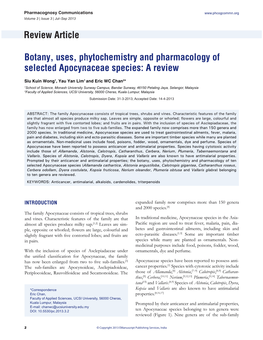 Review Article Botany, Uses, Phytochemistry and Pharmacology