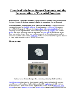 Chemical Wisdom- Horse Chestnuts and the Fermentation of Powerful Powders