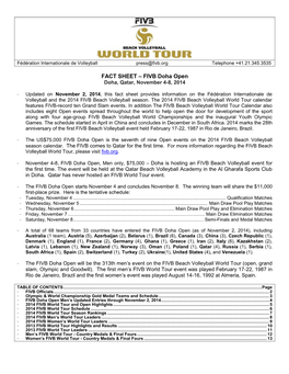 FACT SHEET – FIVB Doha Open Doha, Qatar, November 4-8, 2014