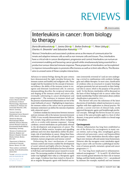 Interleukins in Cancer: from Biology to Therapy