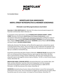 Montclair Film Announces Special and Member Screenings Nov Dec