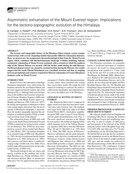 Asymmetric Exhumation of the Mount Everest Region: Implications for the Tectono-Topographic Evolution of the Himalaya