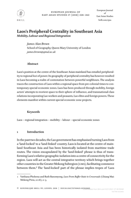 Laos's Peripheral Centrality in Southeast Asia