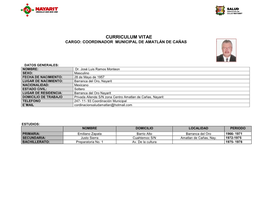 Curriculum Vitae Cargo: Coordinador Municipal De Amatlán De Cañas