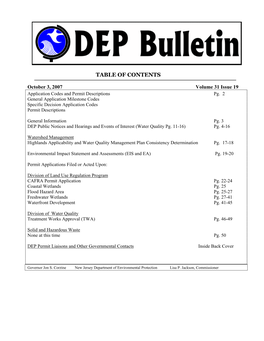 NJDEP-DEP Bulletin, 10/3/2007 Issue`