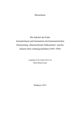 Dissertation Die Arbeiter Der Feder Journalistinnen Und Journalisten Der Kommunistischen Parteizeitung „Österreichische Volks