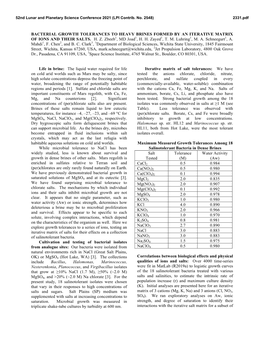 Bacterial Growth Tolerances to Heavy Brines Formed by an Iterative Matrix of Ions and Their Salts