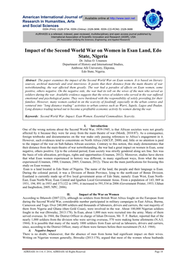 Impact of the Second World War on Women in Esan Land, Edo State, Nigeria Dr