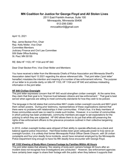 MN Coalition for Justice for George Floyd and All Stolen Lives 2511 East Franklin Avenue, Suite 100 Minneapolis, Minnesota 55406 612-206-3360 Mncoalition0@Gmail.Com