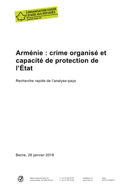 Arménie : Crime Organisé Et Capacité De Protection De L'état