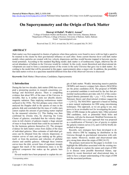 On Supersymmetry and the Origin of Dark Matter