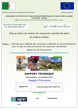 RAPPORT TECHNIQUE Rapport Provisoire
