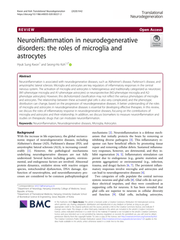 Neuroinflammation in Neurodegenerative Disorders: the Roles of Microglia and Astrocytes Hyuk Sung Kwon1 and Seong-Ho Koh1,2*