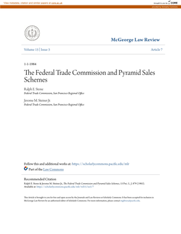 The Federal Trade Commission and Pyramid Sales Schemes, 15 Pac