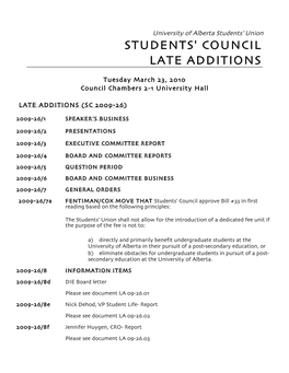 Students' Council Late Additions