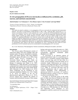 In Vitro Propagation of Drosera Intermedia As Influenced by Cytokinins, Ph, Sucrose, and Nutrient Concentration